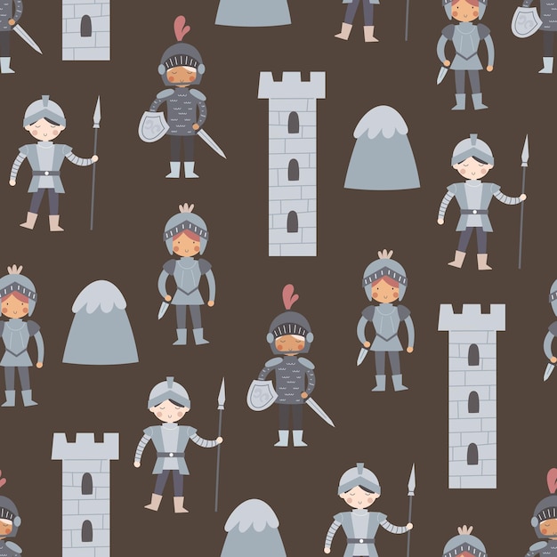 Seamless pattern with cartoon knights