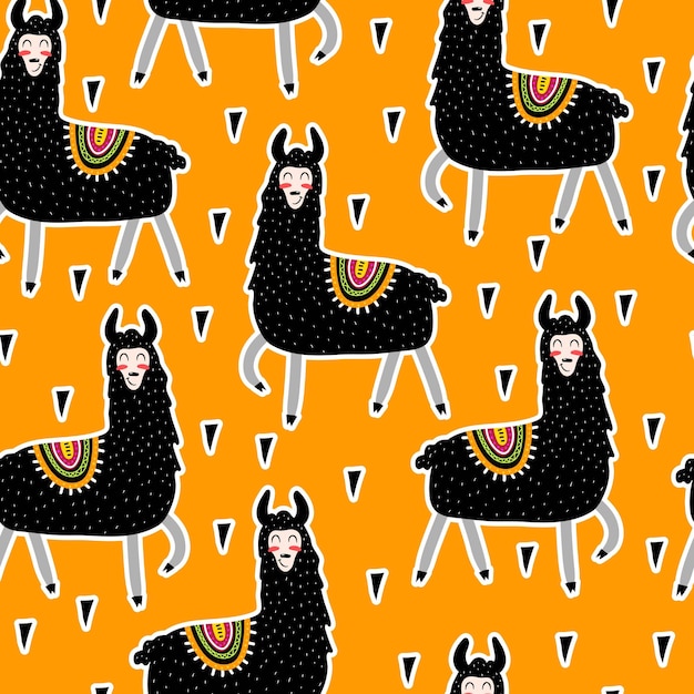 Seamless pattern with cartoon lamas