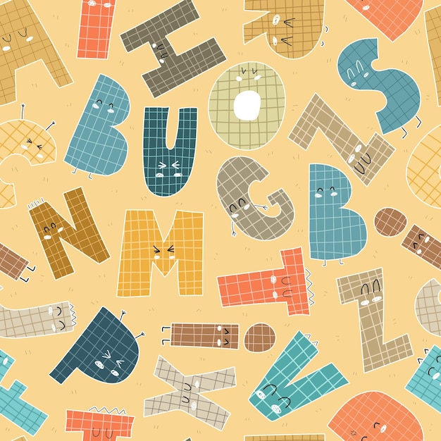 Seamless pattern with cartoon letters