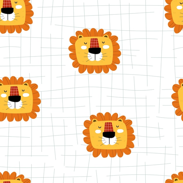 Seamless pattern with cartoon lions