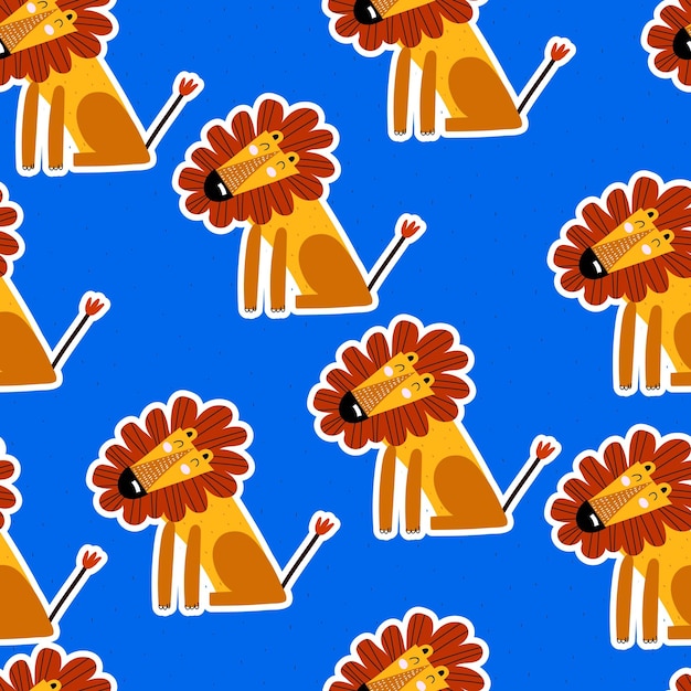 Seamless pattern with cartoon lions