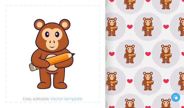 Seamless pattern with cartoon monkey on white background.