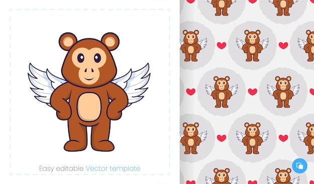 Seamless pattern with cartoon monkey on white background.