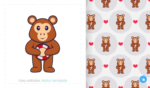 Seamless pattern with cartoon monkey on white background.