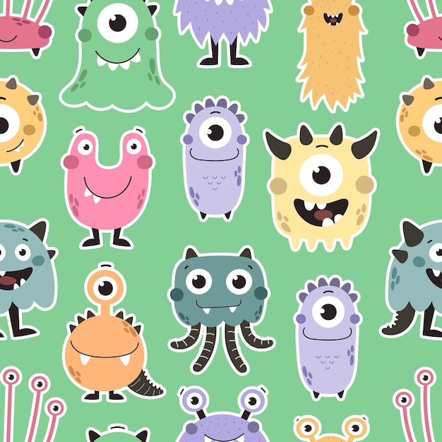 seamless pattern with cartoon monster