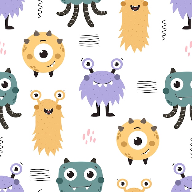 seamless pattern with cartoon monsters