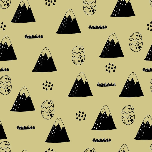 seamless pattern with cartoon mountains decor elements