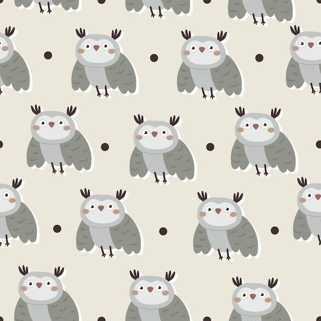 Seamless pattern with cartoon owls