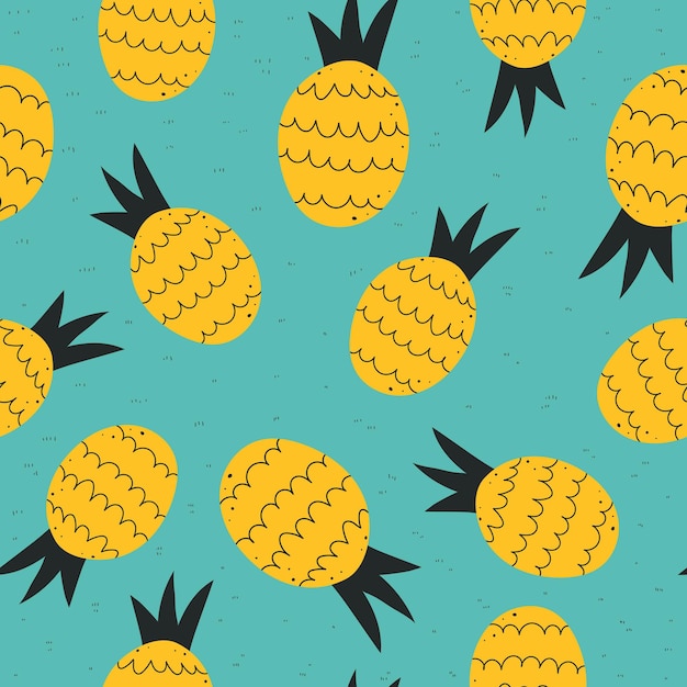 seamless pattern with cartoon pineapple