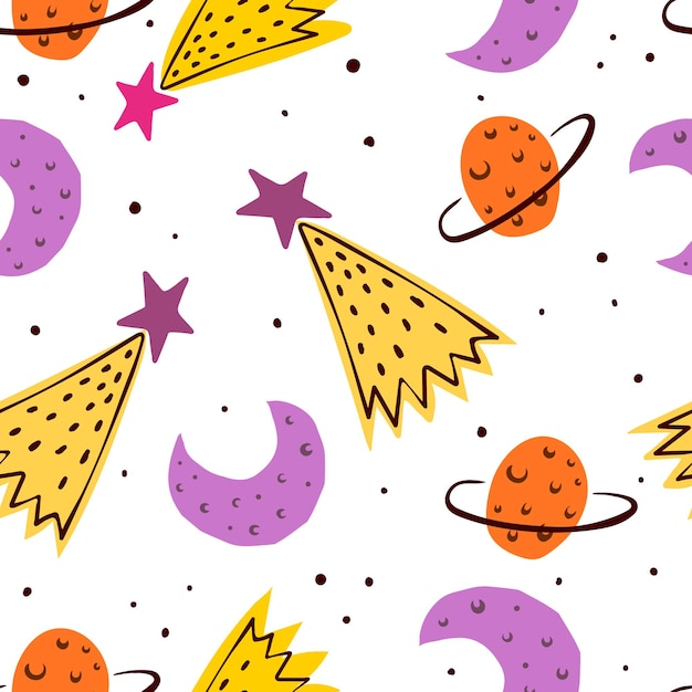 seamless pattern with cartoon planet