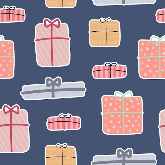 Seamless pattern with cartoon presents