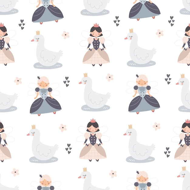 Seamless pattern with cartoon princess