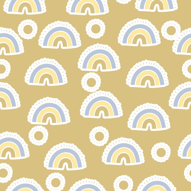 seamless pattern with cartoon rainbows