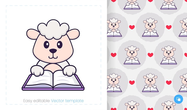 Seamless pattern with cartoon sheep on white background.