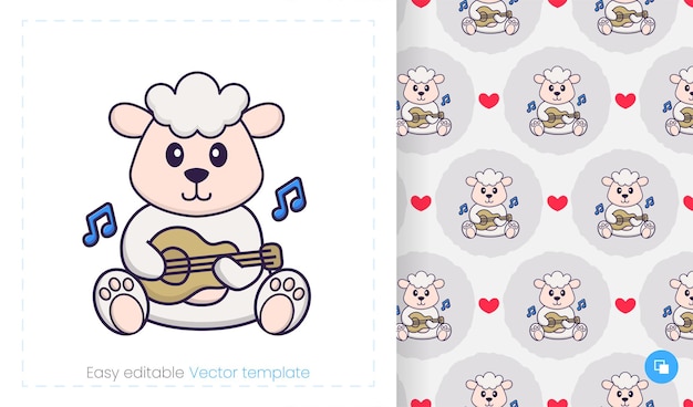 Seamless pattern with cartoon sheep on white background.