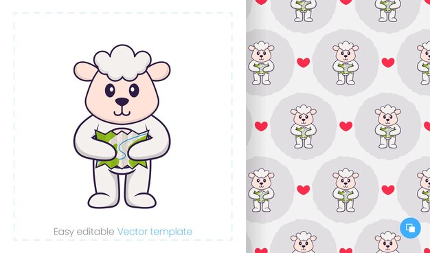 Seamless pattern with cartoon sheep on white background.