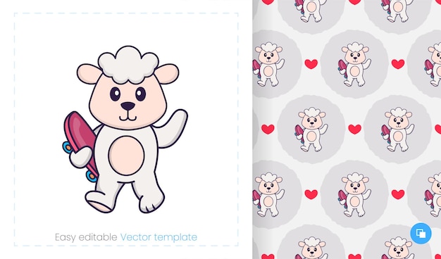 Seamless pattern with cartoon sheep on white background.