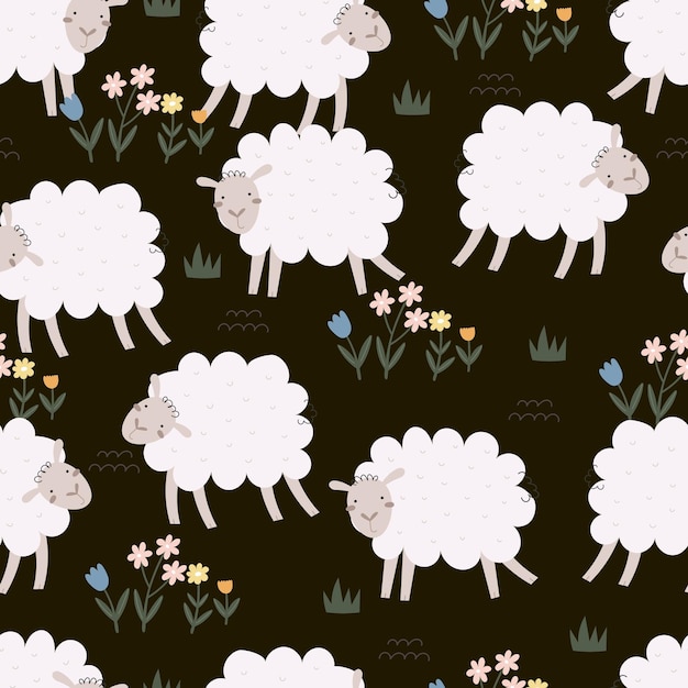 Seamless pattern with cartoon sheep