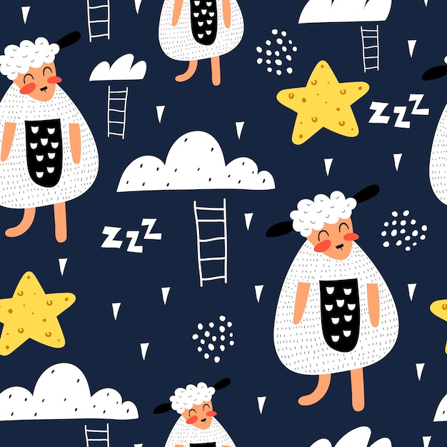 Seamless pattern with cartoon sheep