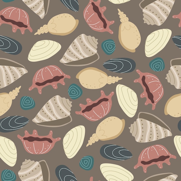 Seamless pattern with cartoon shells