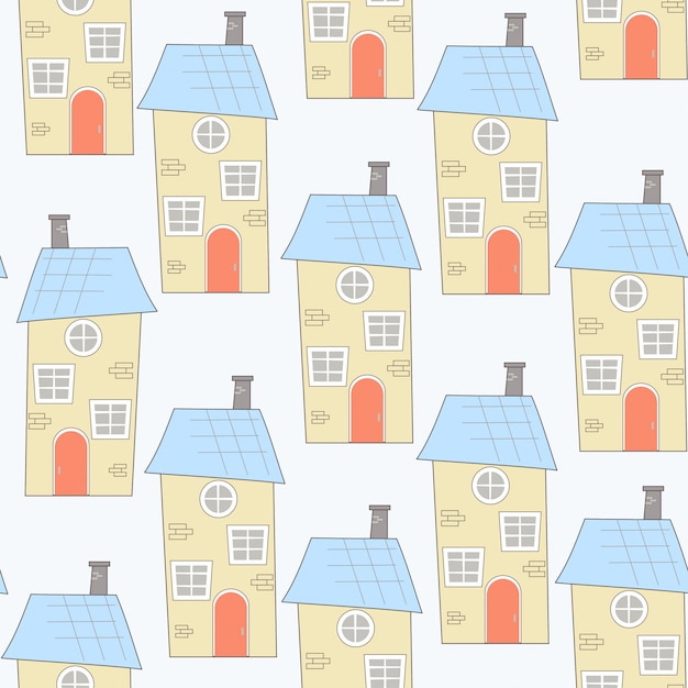 Seamless pattern with cartoon-style houses