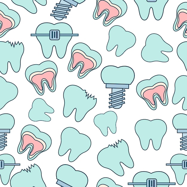 Seamless pattern with cartoon style teeth