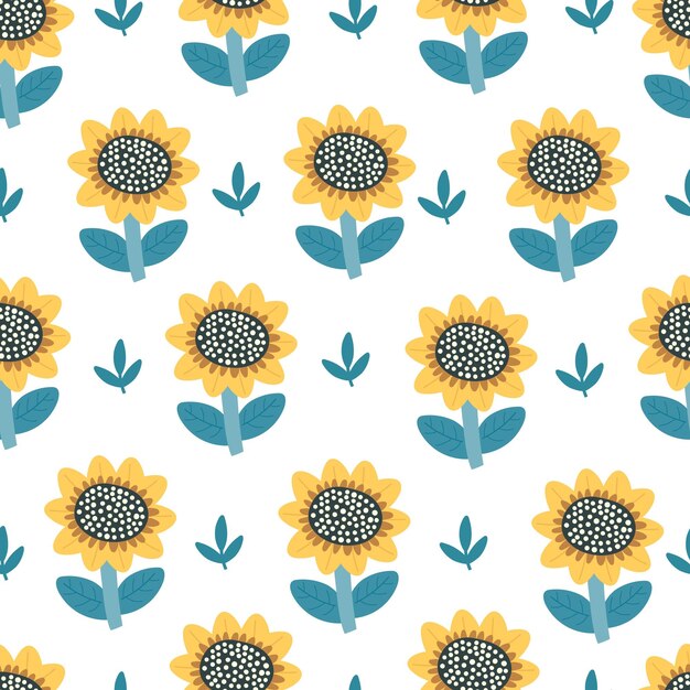 Seamless pattern with cartoon sunflower