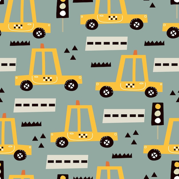 seamless pattern with cartoon taxi