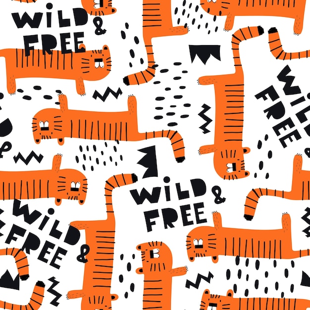 Seamless pattern with cartoon tigers