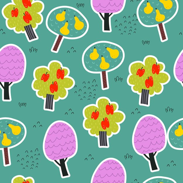 Seamless pattern with cartoon trees