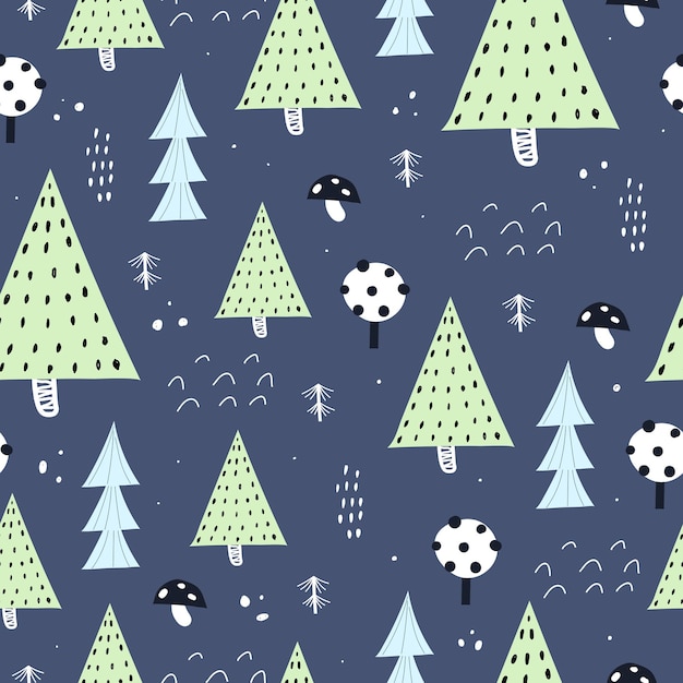 Seamless pattern with cartoon trees