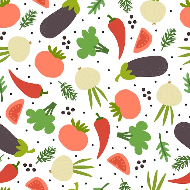 Seamless pattern with cartoon vegetables