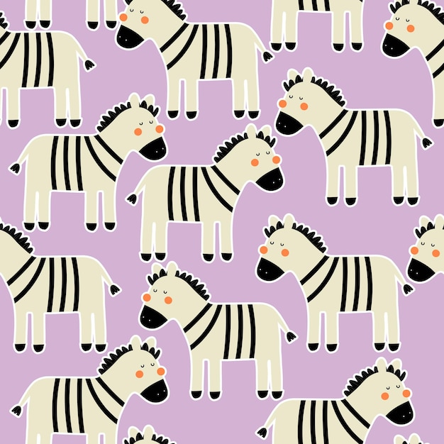 Seamless pattern with cartoon zebras