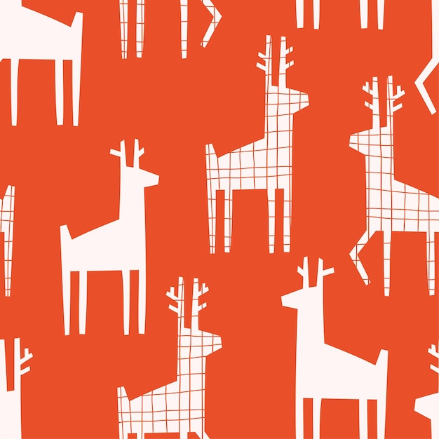 Seamless pattern with carved deer with different patterns on them. holiday vector hand drawn illustration. print for fabric, wrapping paper, takeaway tableware.