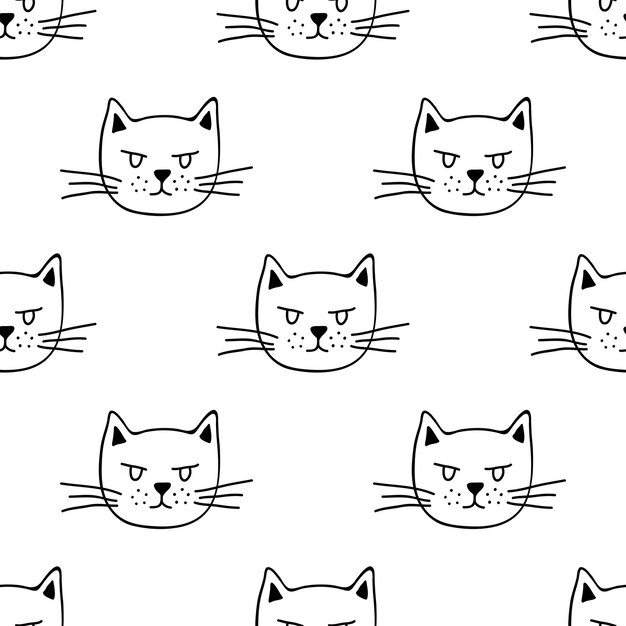 Seamless pattern with cat muzzle doodle for decorative print wrapping paper greeting cards wallpaper and fabric