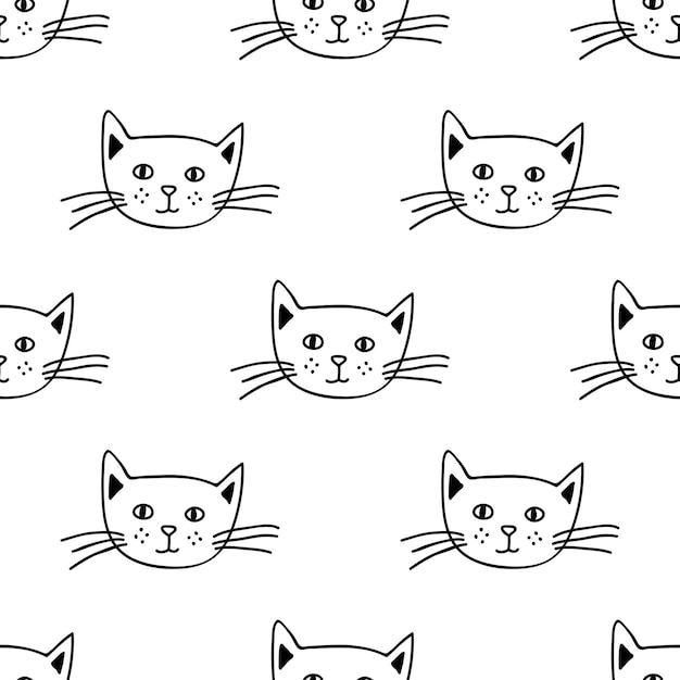 Seamless pattern with cat muzzle doodle for decorative print wrapping paper greeting cards wallpaper and fabric