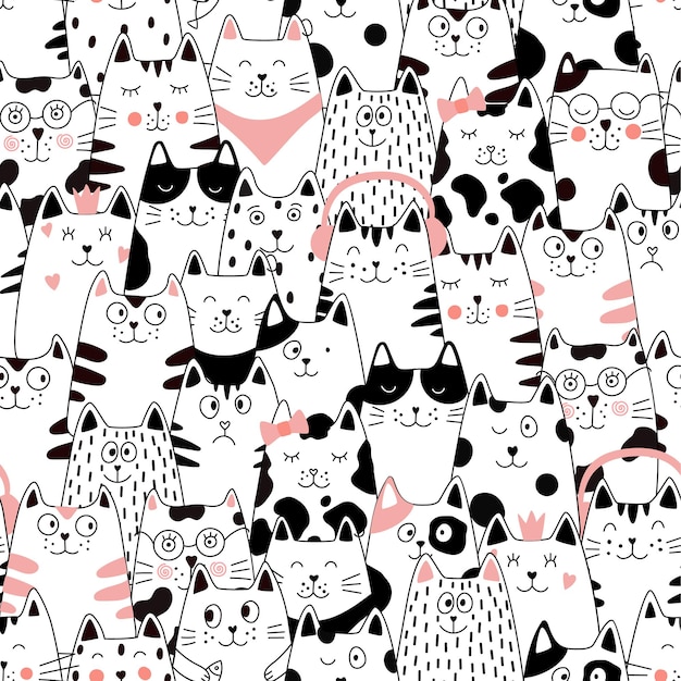 고양이와 원활한 패턴 재미 있는 만화 동물 캐릭터