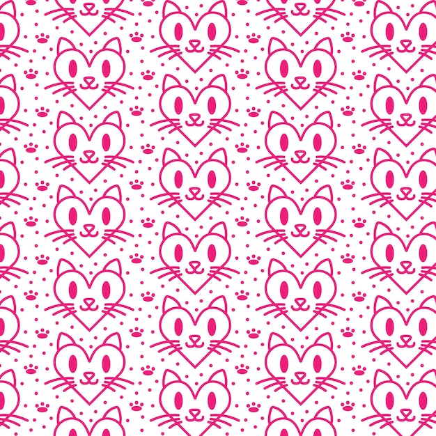 Seamless pattern with cats and hearts