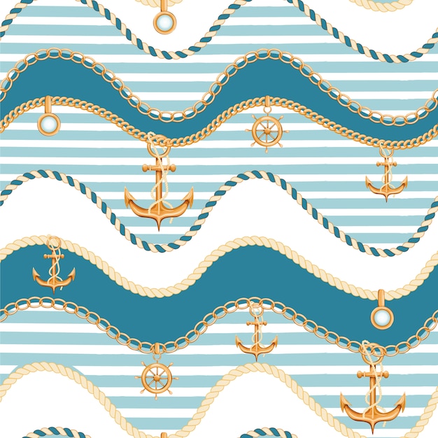 Vector seamless pattern with chains and anchor