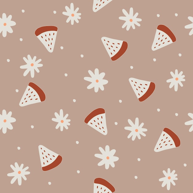 Seamless pattern with chamomiles and watermelon