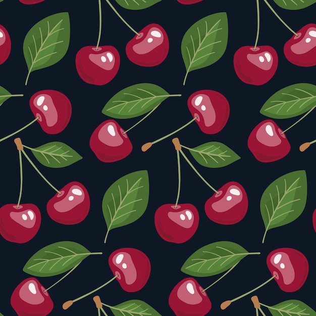 Seamless pattern with cherries and leaves