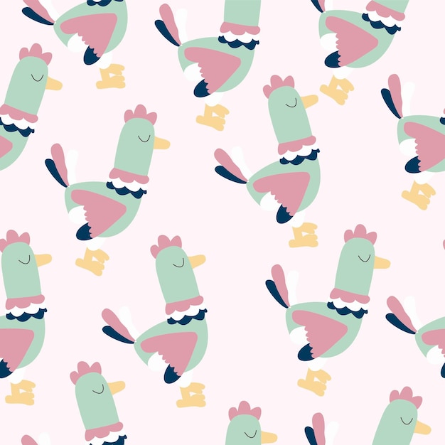 A seamless pattern with a chicken and stars