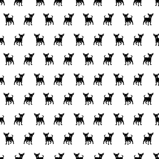Seamless pattern with chihuahua silhouettes Doodle black and white vector illustration