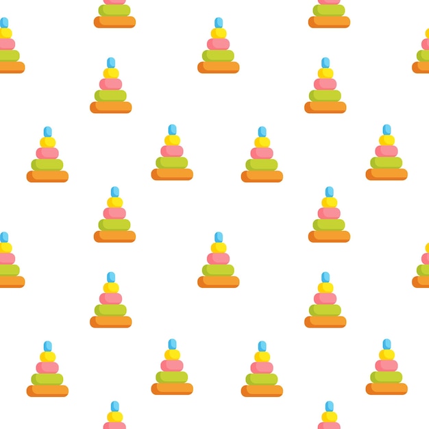 Modello senza cuciture con piramide colorata giocattolo per bambini a forma di cono su sfondo bianco