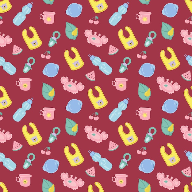 Vector seamless pattern with childrens dishes design for fabric textiles wallpaper packaging