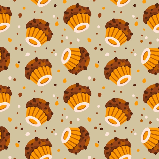 Seamless pattern with chocolate cupcakes with crumbs