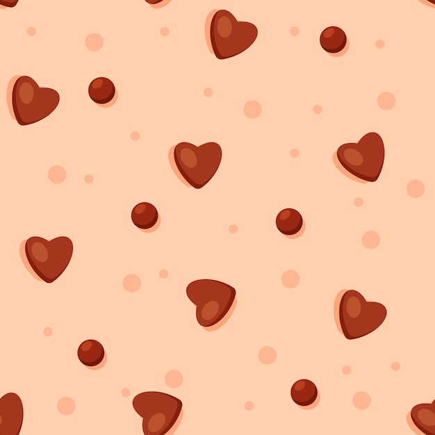 Seamless pattern with chocolate hearts, sweets and candy