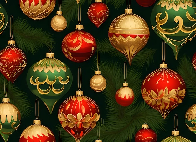 Seamless pattern with Christmas baubles Vector illustration