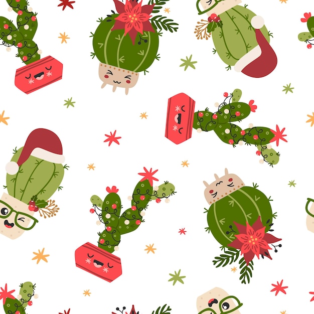 Vector seamless pattern with christmas cacti. vector pattern for wrapping paper and scrapbooking