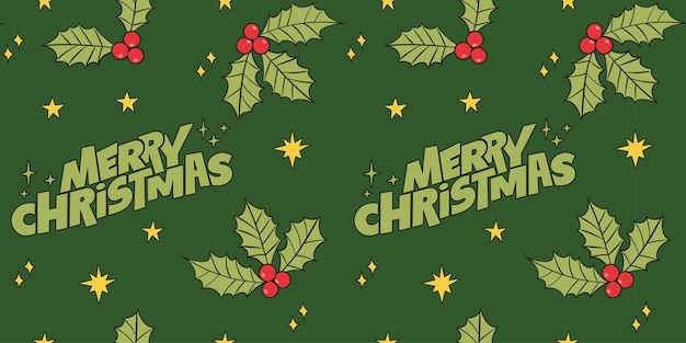 Seamless pattern with Christmas cherries and stars Vector illustration doodles